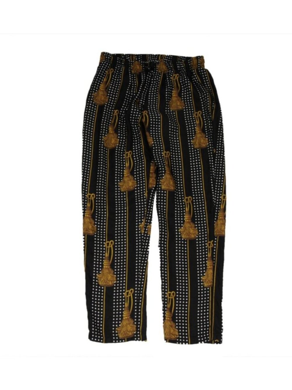 Dolce & Gabbana Tassel Polka Dot Pants Sz Large IT 50 Black White Silk Trousers